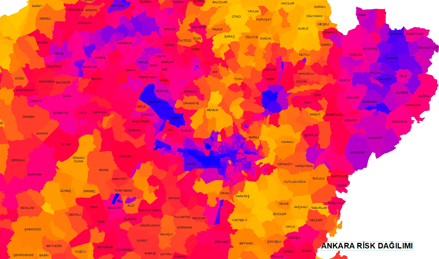 Ankara risk dağılımı tematik haritası